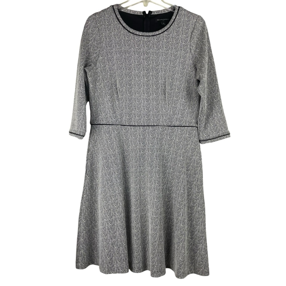 Banana Republic Black & White Stretch Back Zip Fit & Flare Dress Size 10